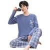 Pijama de algodão puro masculino primavera e outono calças de manga comprida casual terno de duas peças simples tamanho grande roupas de casa masculinas para jovens outono e inverno