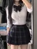 Uniforme JK Feminino Camisa de Cintura Sexy Preppy Manga Longa Roupa Exterior Efeito Emagrecedor O Ano Todo Saia Saia Curta Conjunto