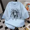 Camiseta de Manga Corta con Estampado de Dibujos Animados de Diseño Nicho Estilo Coreano Verano Nuevo Tendencia Casual Holgada Versátil para Mujer