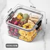 Caixa de armazenamento selada com quatro compartimentos para chá e frutas secas, à prova de umidade, portátil, caixa transparente para conservação de alimentos