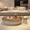 Mesa de centro de madera maciza color nogal, estilo francés minimalista moderno de lujo ligero, para uso en sala de estar, estilo wabi-sabi minimalista de alta gama color crema