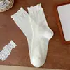 Calcetines de Encaje para Mujer Verano Delgados de Malla Hueca Transpirables de Media Pantorrilla Estilo Japonés Versátiles Algodón de Xinjiang Blancos Acumulados Calcetines Largos