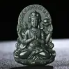 Jade Hetian de Xinjiang Torre Safira Verde Material Fino Guanyin de Quatro Braços Pingente de Paisagem Marca de Jade Masculino e Feminino Pingente de Jade