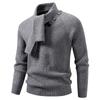 Moda Masculina Otoño e Invierno Nueva Talla Europea Transfronteriza Color Sólido Diseño de Cuello con Botones Suéter con Bufanda Tejido de Punto Talla Grande