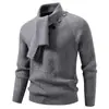 Suéter de punto para hombre con cuello alto, botones diagonales y diseño de bufanda, con punto grueso y texturizado para un ajuste ceñido, que proporciona calidez y comodidad para otoño e invierno