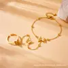 Moda Europeia e Americana de Nicho Simples Versátil Aço Inoxidável Corrente de Borboleta Anel Aberto Pulseira Conjunto de Joias Retrô Feminino