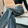 Jeans Rectos Vintage para Mujer Otoño Nuevo Diseño con Sentido Talla Grande Cintura Alta Aspecto Delgado Doble Hebilla Versión Estrecha Pantalones de Piso con Sentido Vertical