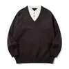 Suéter retro de estilo japonés Rumeng, look "old money", cuello en V, unisex, corte holgado, casual y versátil, tejido