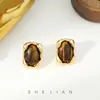 Pendientes de Piedra Natural de Lujo Ligero para Otoño e Invierno, Pendientes Personalizados Retro de Turquesa, Pendientes Versátiles de Ojo de Tigre de Moda de Gama Alta para Mujer