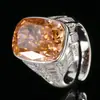2025 Huabi Joias Fundo de Cobre Banhado a Ouro Diamante de Alto Carbono Flor de Gelo Diamante Quadrado Conjunto de Cobre Anel de Temperamento Retrô Feminino 12*16
