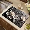 Tapete Drenante para Bancada de Cozinha Flor 3D Tapete de Mesa de Lama Diatomácea Absorção de Água Isolamento Térmico Tapete Antiderrapante Porta-Copos para Máquina de Café