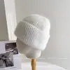 Gorro de Punto Suave y Cálido Mezclado con Pelo de Conejo para Mujer Invierno Versátil Gorro de Tejer Protección para las Orejas Adelgazante de Rostro Gorro de Punto de Moda