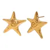 Elegante anillo en espiral de estrella de mar, acero inoxidable chapado en oro de 18 quilates, aretes de botón de concha de perla irregular envueltos en alambre para el verano