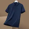 Camiseta de Manga Corta para Hombre, Nuevo Estilo de Verano, Camiseta Sin Costuras de Seda Helada, Top Casual de Color Puro de Secado Rápido para Jóvenes y Personas de Mediana Edad, Camisa Polo