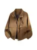 Jaqueta de couro retro americana para homens, primavera e outono, corte casual solto, gola de lapela, casaco oversized de couro PU, alta qualidade, transfronteiriço