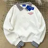 Moletom Patchwork Versátil Estilo Coreano Gola Polo Estilo College, Unissex Solto Casual Chic Nicho Americano Top