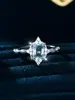 Anillo Rectangular Biselado de Plata de Ley Hueca Color Azul Claro Marino, Estilo Princesa Fresco y Dulce, Versátil para Mejores Amigas y Novias