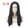 Peluca de pelo liso yaki negro estilo europeo y americano fibra química encaje frontal medio tejida a mano tocado exportación de comercio exterior fábrica al por mayor