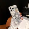 Capa de Celular Iphone16Promax Estilo Coreano com Strass Pérola Flor Rosa Adequada para Apple 14Plus Luxo 13 Mulheres