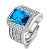 Anillo de Transmisión en Vivo para Celebridad de Internet Conjunto Grupal Agresivo de Diamantes Completos con Diamante Rectangular Corte Esmeralda Anillo de Gema de Topacio Natural de Imitación