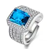 Anillo de Transmisión en Vivo para Celebridad de Internet, Dominante Lleno de Diamantes, Diamantes Rectangulares, Anillo con Piedra Preciosa Imitación de Topacio Natural Corte Esmeralda