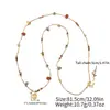Cadena Larga para Suéter con Colgante de Nudo de Cuerda Tejida Hecho a Mano de Diseño Vintage, Piedra Natural y Borla, Collar con Flor, con un Toque de Lujo para Mujer