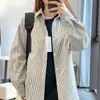 Camisa retro de manga larga a rayas, camisa de alta calidad para hombre primavera/otoño, chaqueta cárdigan unisex casual de corte holgado