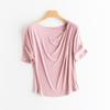 Camiseta de punto acanalado estilo francés con cuello de pico, transpirable y sencilla, de seda, manga corta, venta al por mayor de tops de seda para mujer, Primavera/Verano 2026