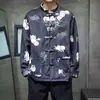 Jaqueta casual plus size estilo Tang moderna pêssego primavera outono gola alta estilo chinês masculina botão de sapo solta tie-dye 2026