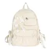 Mochila escolar estilo japonês com tema de anime, com laços fofos de cores contrastantes e pregas, mochila estudantil macia personalizada para meninas e mulheres