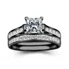 Accesorios Transfronterizos Huajie Anillo de Pareja para Hombre y Mujer Anillo Sencillo de Moda para Mujer Joyería de Circonita Anillo Negro para Mujer Anillo