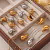Pendientes de gota de diamante de personalidad europea y americana de lujo ligero, juego de joyas de collar de acero de titanio chapado en oro de 18k que no se decolora, venta al por mayor