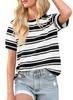 Ropa de Mujer de Exportación Transfronteriza Europea y Americana Amazon Verano Nuevo Camiseta de Manga Corta a Rayas Top Delgado de Cuello Redondo