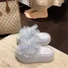 Sandalias de Exterior con Perlas, Estilosas, para Mujer, que Aumentan la Altura, con Aroma Floral y Anti-Olor, Francesas, Antideslizantes, Transpirables, de Punta Abierta