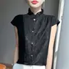Top regata de verão mais vendido estilo chinês com gola de renda sem mangas em base de Liocel, top pullover vintage elegante para mulheres