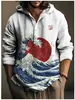 Moda 2024 primavera y otoño estación independiente venta caliente tinta arte japonés impresión 3D lino con capucha jersey de manga larga