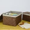 Cesta de almacenamiento tejida de algas marinas con tapa dormitorio estudio sala de estar cesta de almacenamiento rectangular caja de almacenamiento de artículos de papelería de escritorio