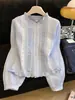 Camisa a Rayas con Cuello de Encaje Estilo Palacio para Mujer, Nueva Colección Primavera y Otoño 2026 Estilo Francés, Camisa Juvenil y Elegante de Manga Larga A10793