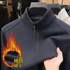Outono e Inverno Masculino Meia-Zip Gola Alta Malha Fina Escovada Camada Base Quente Cor Sólida Com Veludo Espessado Tricô Top
