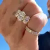 Anillo de plata de ley S925 con zircón ovalado para mujer, diseño de nicho, banda fina con incrustaciones de diamantes, apilable, anillo abierto ajustable para el dedo índice, producto nuevo