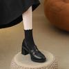 Versão Pele de Ovelha ~ Salto 7.5 Mocassins Camélia Retrô Slip-On Commuter Salto Grosso Flats Sapatos Elegantes de Couro Preto