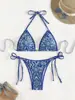 2027 Nuevo Bikini Traje de Baño Amazon Comercio Exterior Europeo y Americano Estampado con Cordones Sexy Bikini Ropa de Baño de Playa para Mujeres