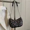 Bolsa de Ombro Pequena Corrente Casual Simples Coreana 2025 Novo Estilo Pequena Fresca Literária Moda Estampada para Mulheres