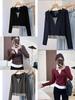 Camisa de dos piezas con botones falsos de color contrastante para mujer, otoño e invierno, nueva camisa de manga larga ajustada con hilo de alta gama.