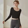 Ropa de Yoga para Mujer para Otoño e Invierno, Adelgazante con Hermoso Diseño de Espalda, Camiseta de Manga Larga con Almohadillas en el Pecho, Adecuada para Deportes al Aire Libre, Correr, Pilates y Fitness