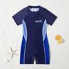 Traje de baño infantil nuevo traje de baño de una pieza con protección solar de manga corta traje de baño infantil con estampado de dibujos animados traje de baño para vacaciones comercio exterior