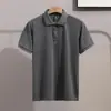 Camiseta Polo Casual de Punto con Rayas Clásicas Ajustada de Seda de Hielo Transpirable de Verano Simple Europea y Americana para Hombre