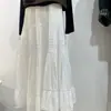 Saia Branca Patchwork Vazada Estilo Francês para Mulheres, Novo Design para Primavera/Verão 2026, Longa Elegante em Linha A Emagrecedora, Estilo Fada