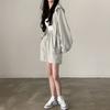 Coreia do Sul Chic Verão Simples Elegante Cordão Com Capuz Com Capuz Zíper Protetor Solar Jaqueta Shorts Esportivos De Cintura Alta Com Cadarço Para Mulheres