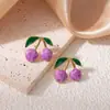 Brincos de Morango com Gotejamento de Óleo, Venda Quente Transfronteiriça, Série de Frutas em Aço Inoxidável de Luxo Leve e de Alta Qualidade, Brincos Doces e Fofos
